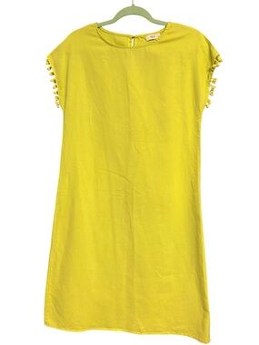 VLD Chartreuse Retro Pom-Pom Short Sleeve Shift Dress sz S